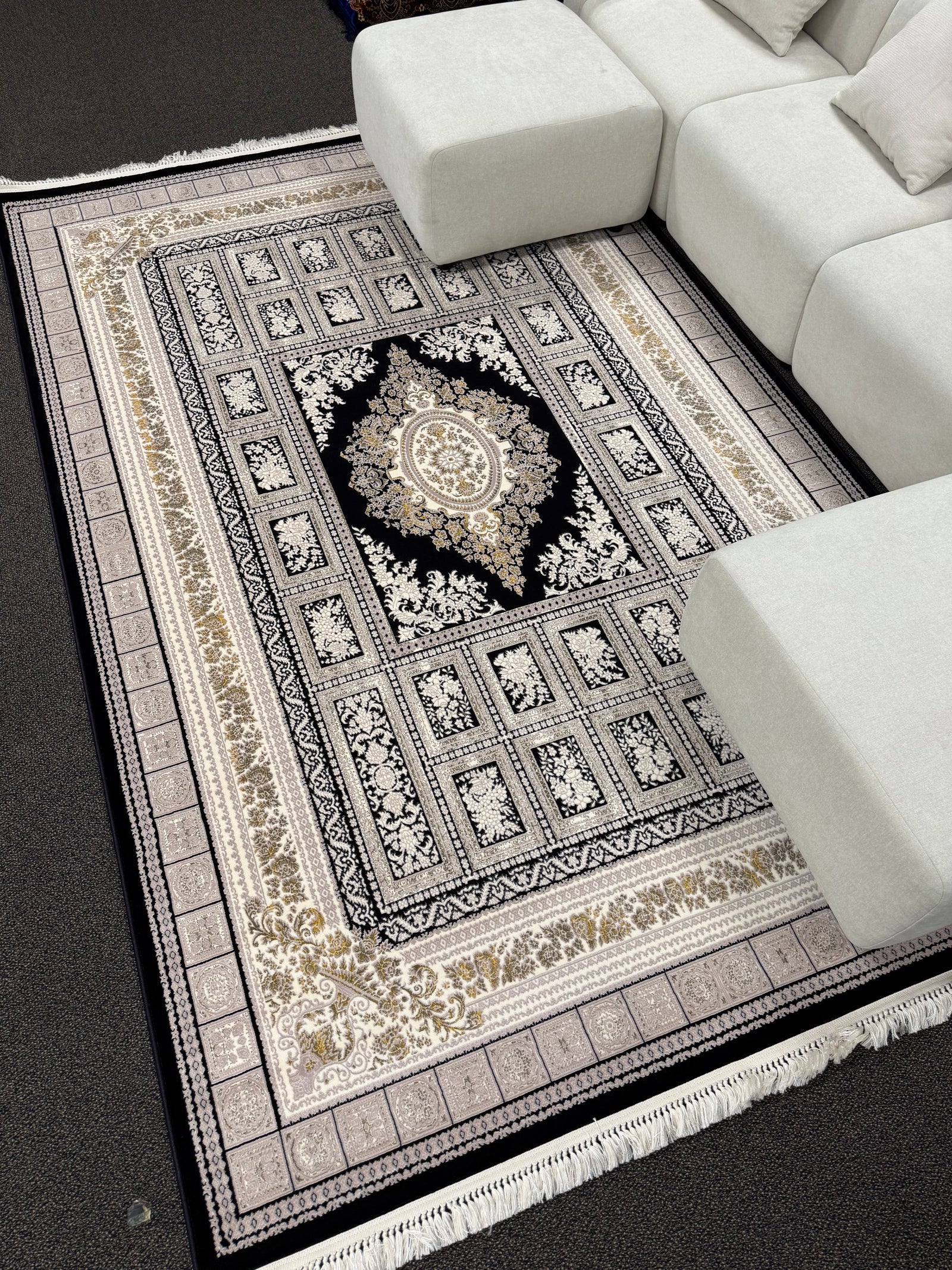 2026 Navy and Gold Luxury Traditional Medallion Rug | Stylish Rugs & Carpets