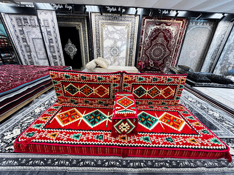 Red Luxurious Majlis 4-Piece Arabic Floor Seating Premium