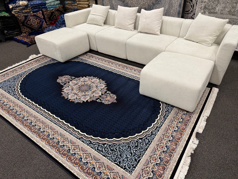 2026 Navy Blue Luxury Traditional Rug 1200 Reeds | Stylish Rugs & Carpets