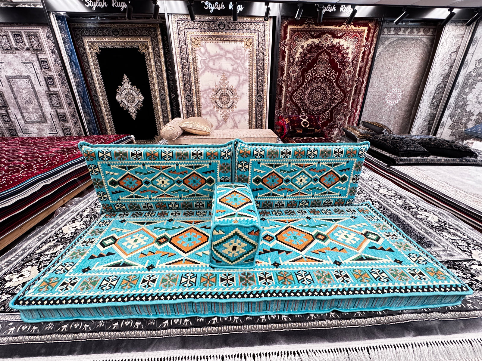 Turquoise Arabic Majlis Sofa Floor Seating Couch Living Room Furniture | Stylish Rugs & Carpets