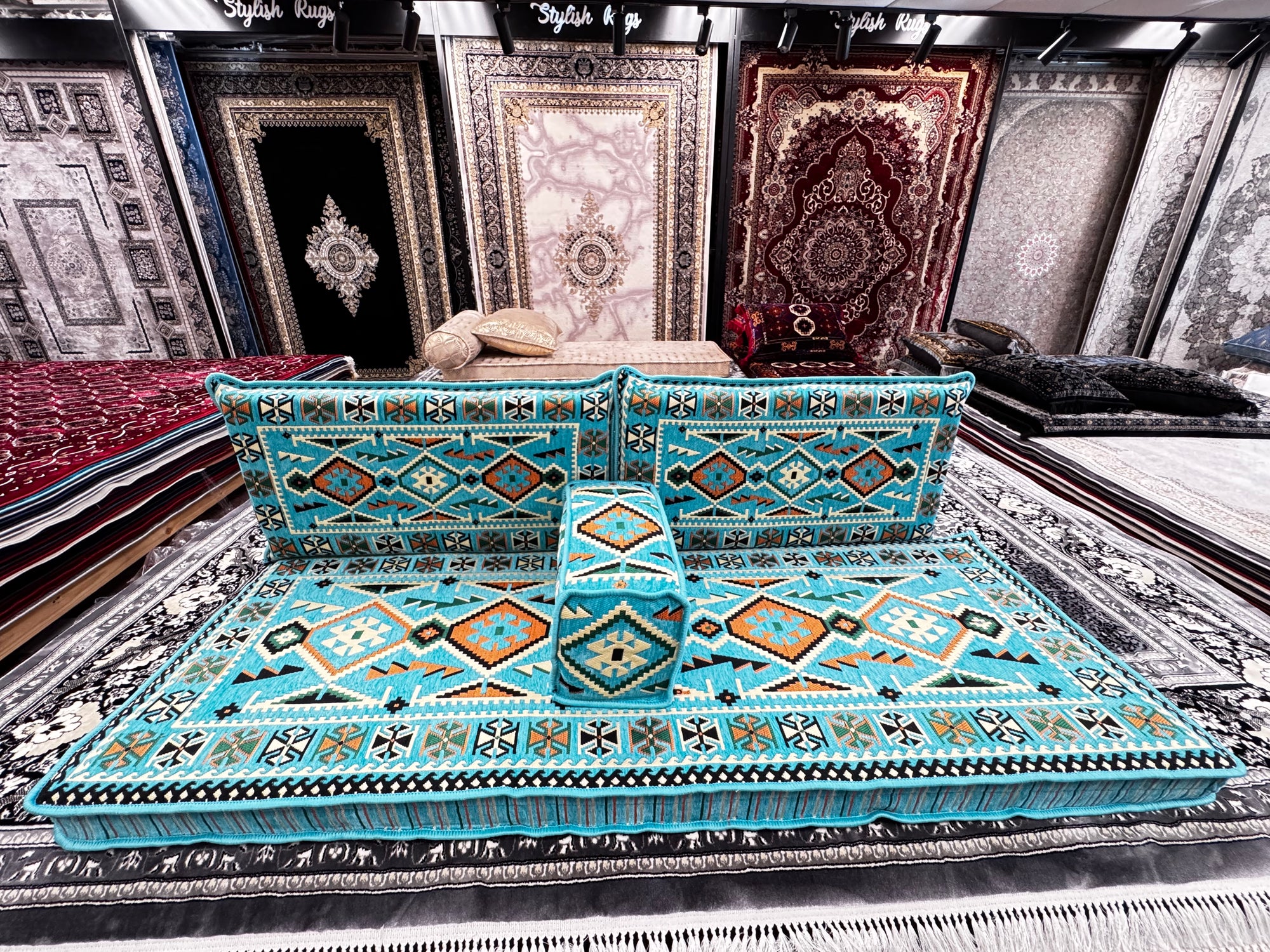 Turquoise Arabic Majlis Sofa Floor Seating Couch Living Room Furniture | Stylish Rugs & Carpets