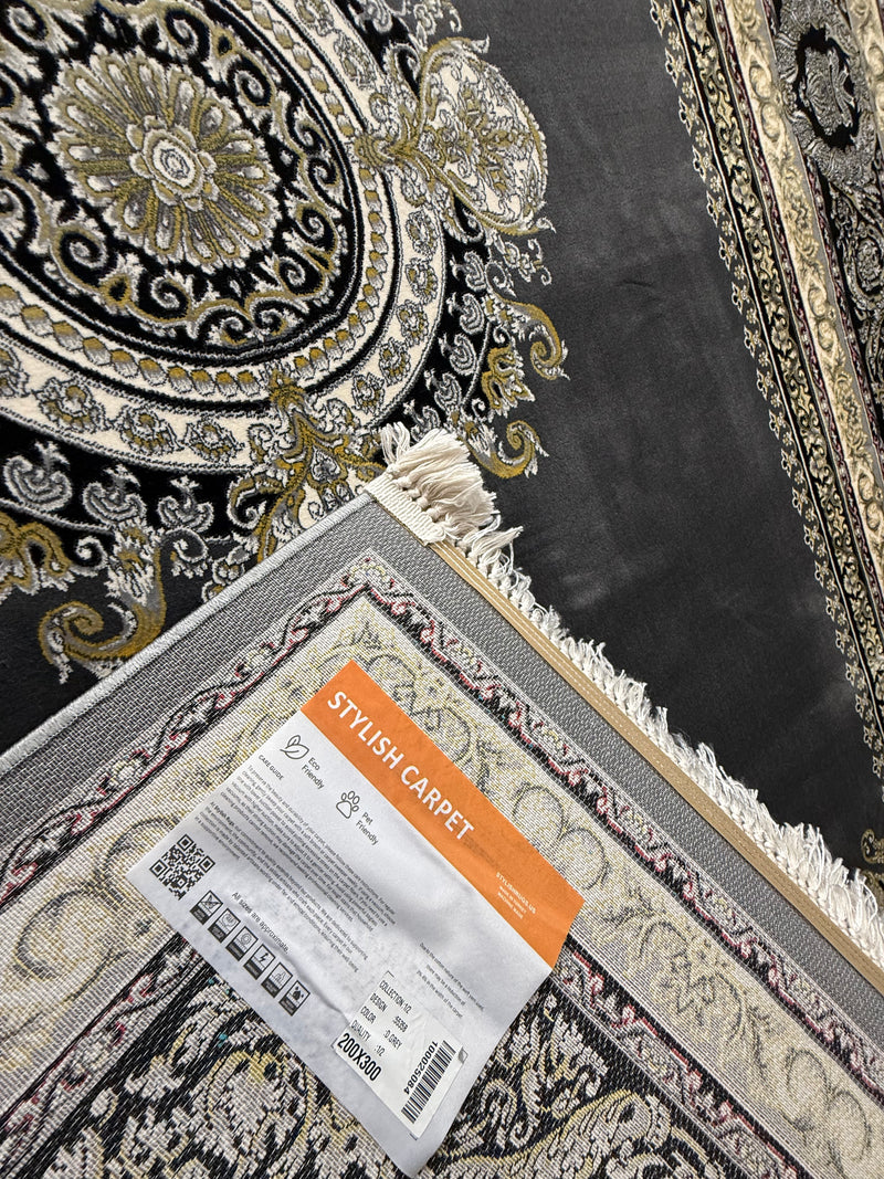 Darbar Persian Carpet Dark Gray and Gold Background | Stylish Rugs & Carpets