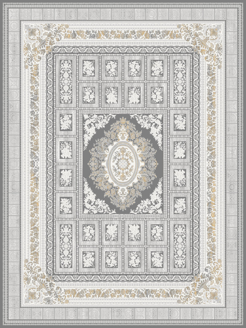 Gray & Silver Medallion Persian Rug 1200 Reeds - pattern detail