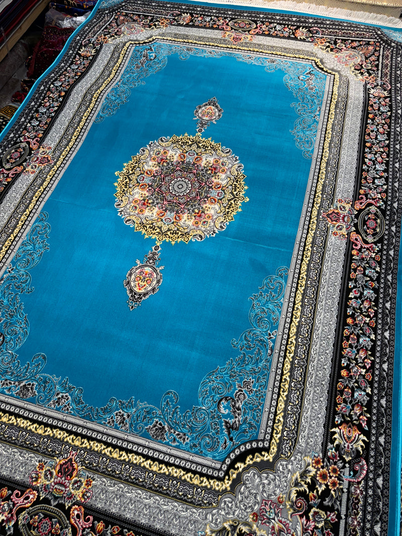 Persian Carpet Light Blue and Gold Background | Stylish Rugs & Carpets