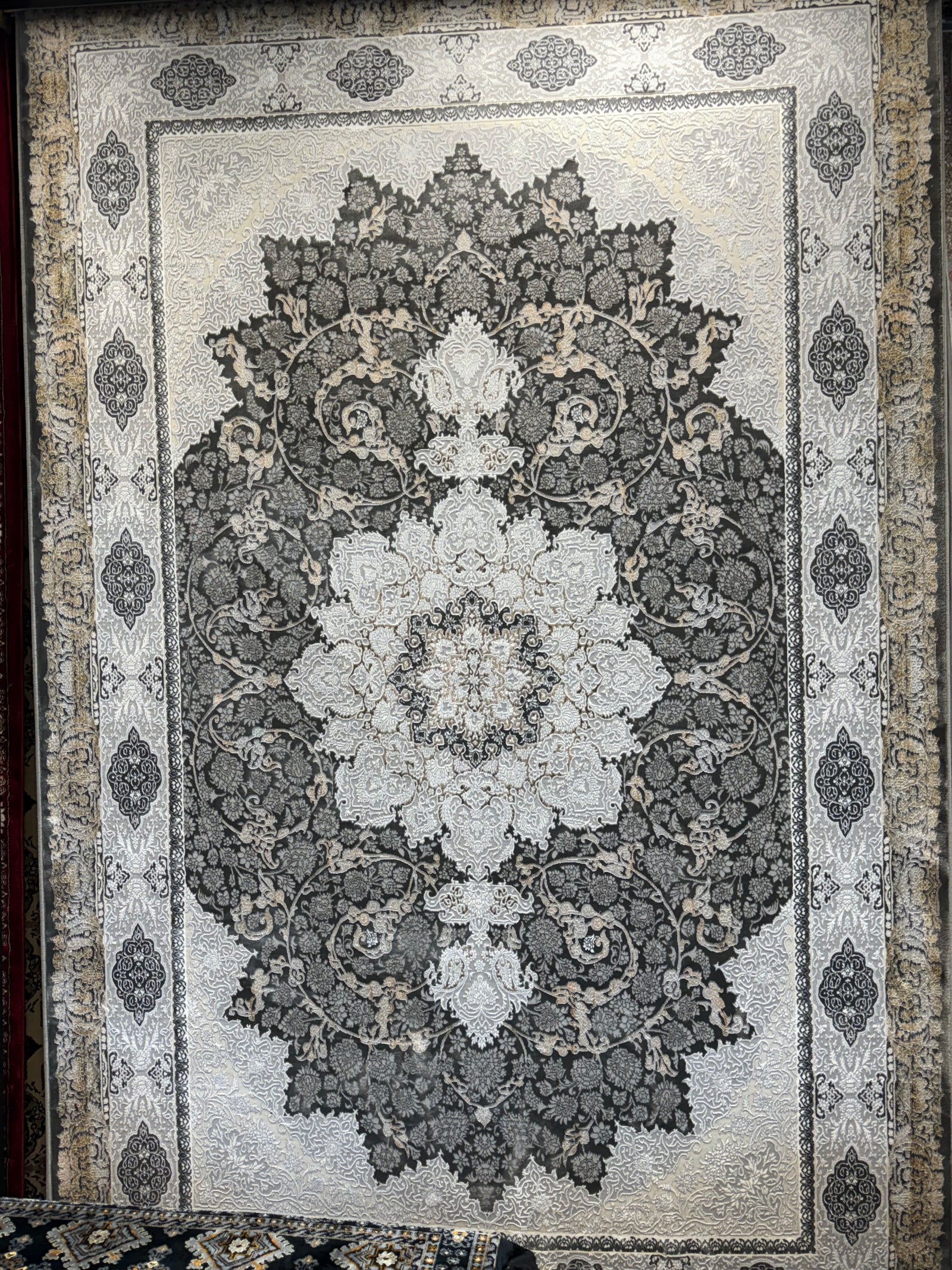 Persian Carpet Gray Gold and Cream Background Pattern Variant | Stylish Rugs & Carpets