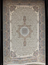 Luxury Persian Carpet Medallion Light Cream Background Soft Gray Border 2 Million Points