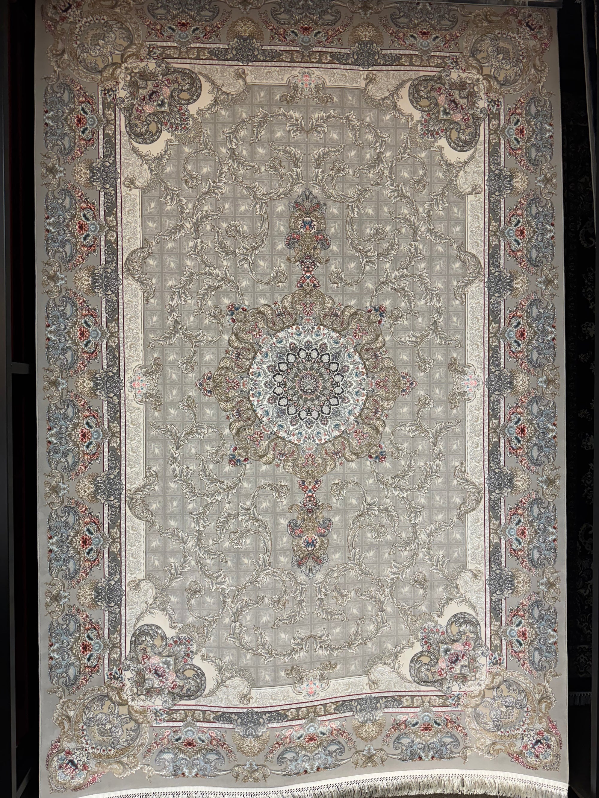Luxury Persian Carpet Medallion Light Cream Background Soft Gray Border 2 Million Points