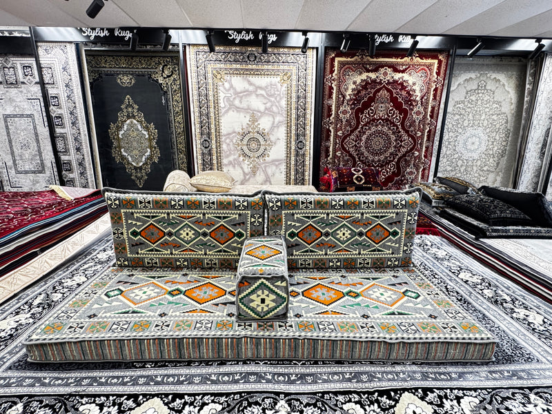 Gray Luxurious Majlis 4-Piece Arabic Floor Sofa Set
