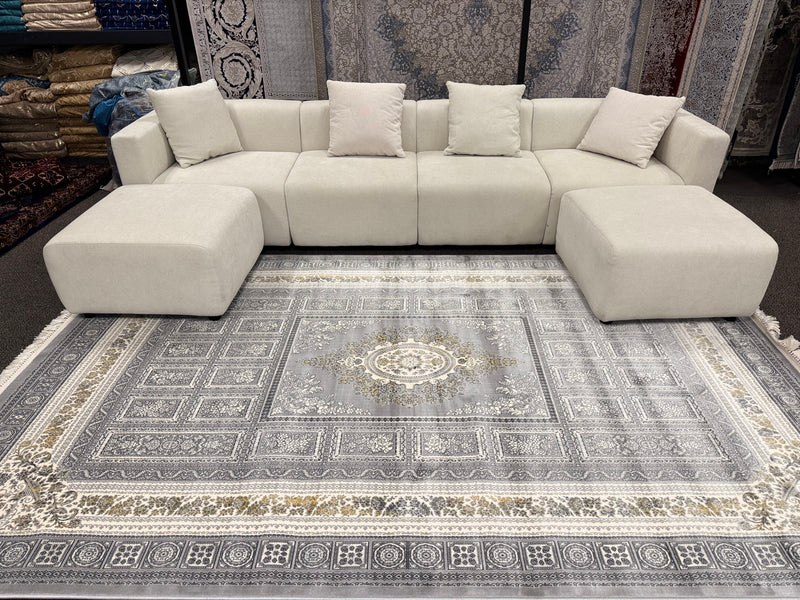 2026 Light Gray Luxury Traditional Medallion Rug 1200 Reeds | Stylish Rugs & Carpets