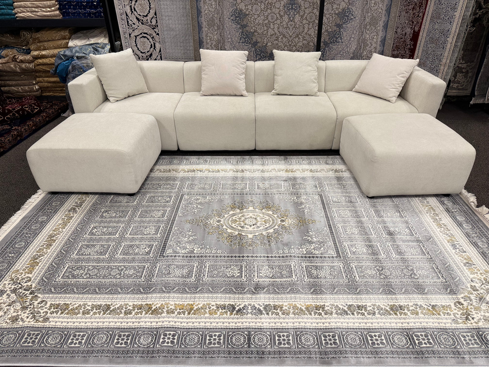 2026 Light Gray Luxury Traditional Medallion Rug 1200 Reeds | Stylish Rugs & Carpets