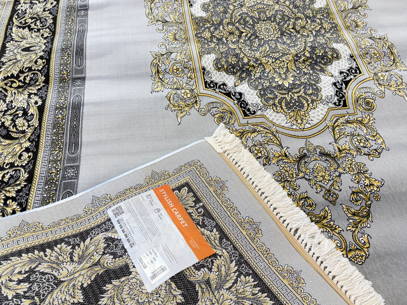 Shah Persian Carpet Gray and Gold Background | Stylish Rugs & Carpets