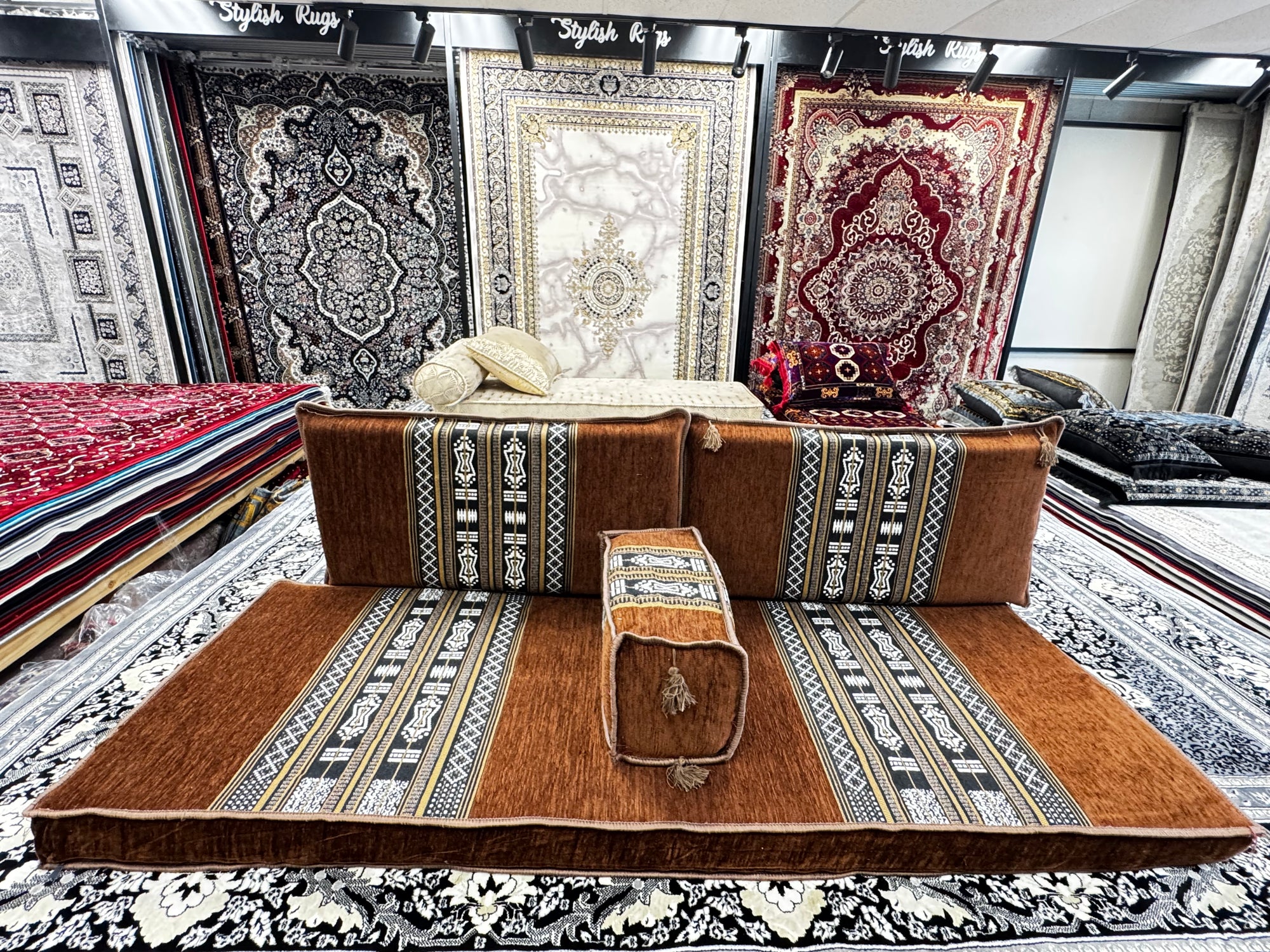 Brown Luxurious Majlis 4-Piece Traditional Arabic Floor Sofa Set