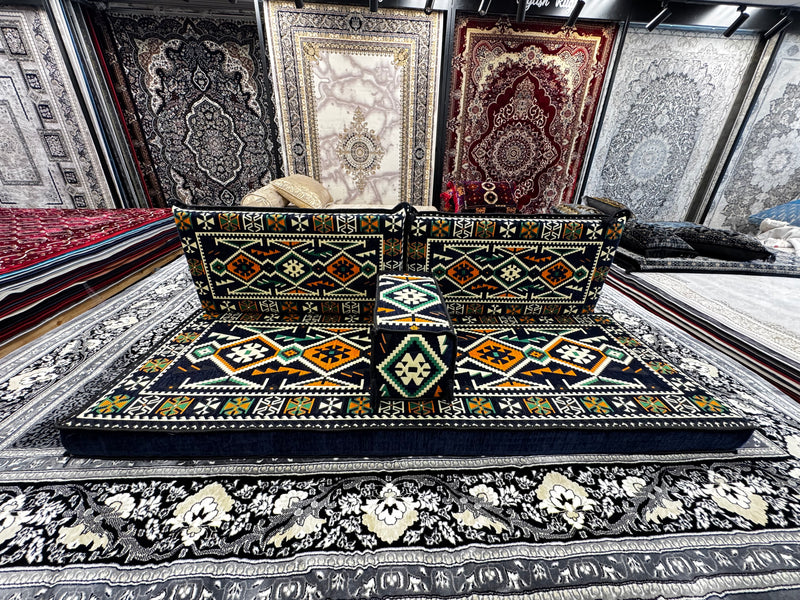 Navy Luxurious Majlis 4-Piece Traditional Arabic Floor Sofa Set