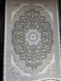 Persian Carpet Gray Background Intricate Floral Medallion Subtle Border Details