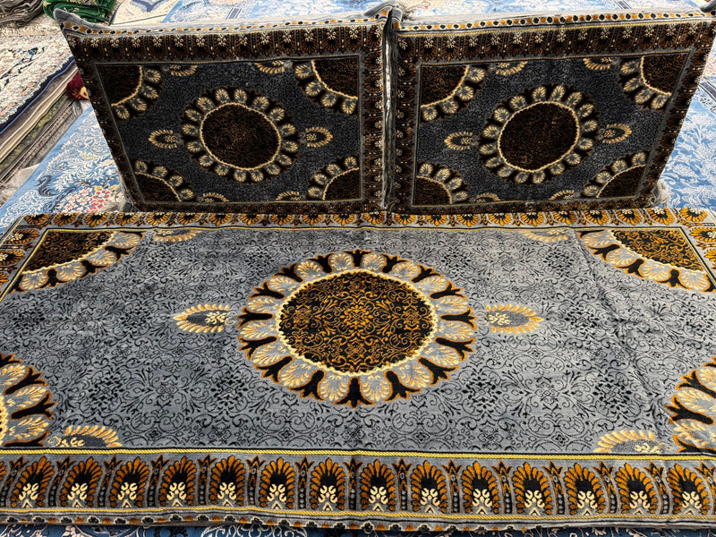 Gray - Gold design Traditional New Afghan Toshak Cover Set