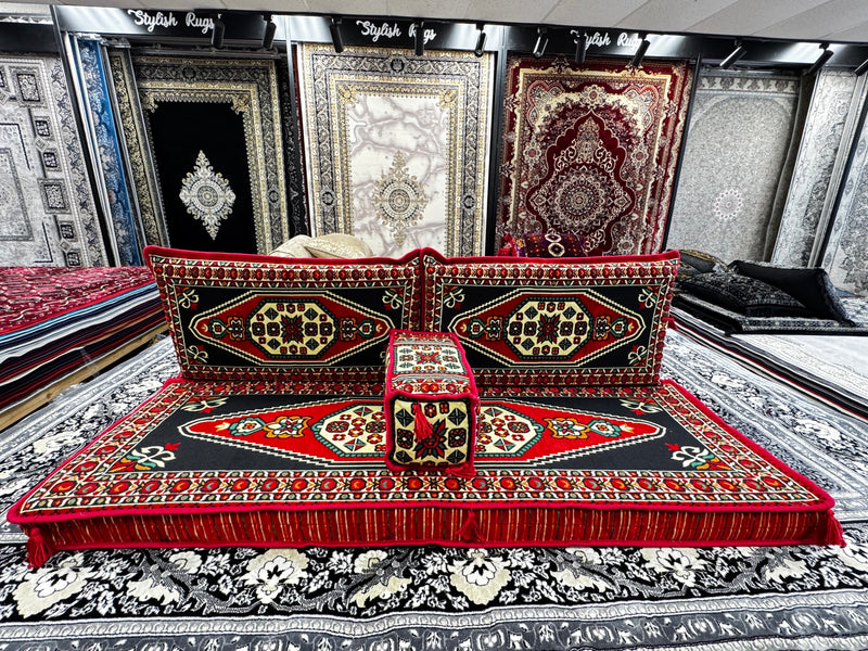 Red Luxurious Majlis 4-Piece Arabic Floor Sofa Premium Edition
