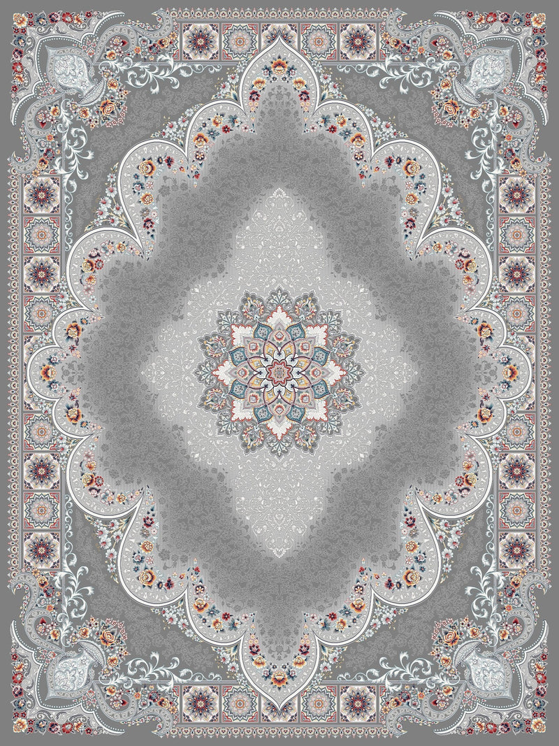 2026 Luxury Traditional Persian-Inspired Rug Dark Gray Ornate Medallion Arch Design 1200 Reeds