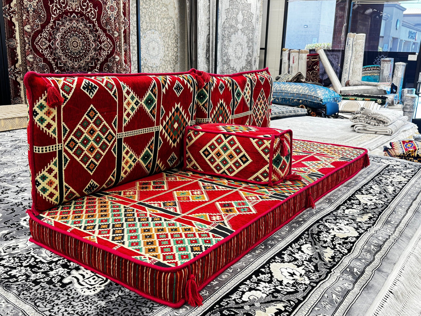 Red Majlis Floor Sofa Set Detail