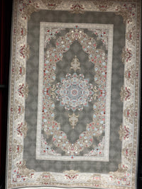Classic Persian Carpet Medallion Design Gray Background Cream Border 2 Million Points