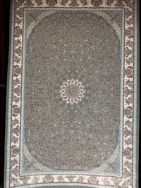 Classic Persian Carpet Floral Medallion Gray Background Cream Border 2 Million Points