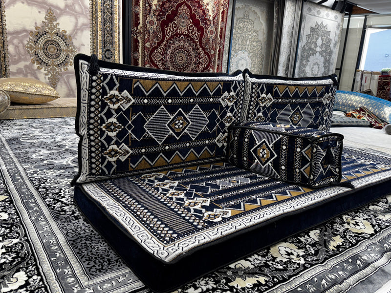 New Navy Luxurious Majlis 4-Piece Arabic Floor Sofa Set