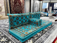 مجلس مجلل فیروزه ای – ست مبل ۴ تکه سنتی عربی برای اتاق نشیمن و سالن