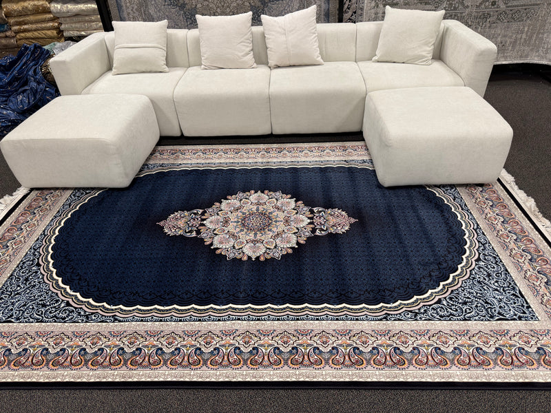 2026 Navy Blue Luxury Traditional Rug 1200 Reeds | Stylish Rugs & Carpets