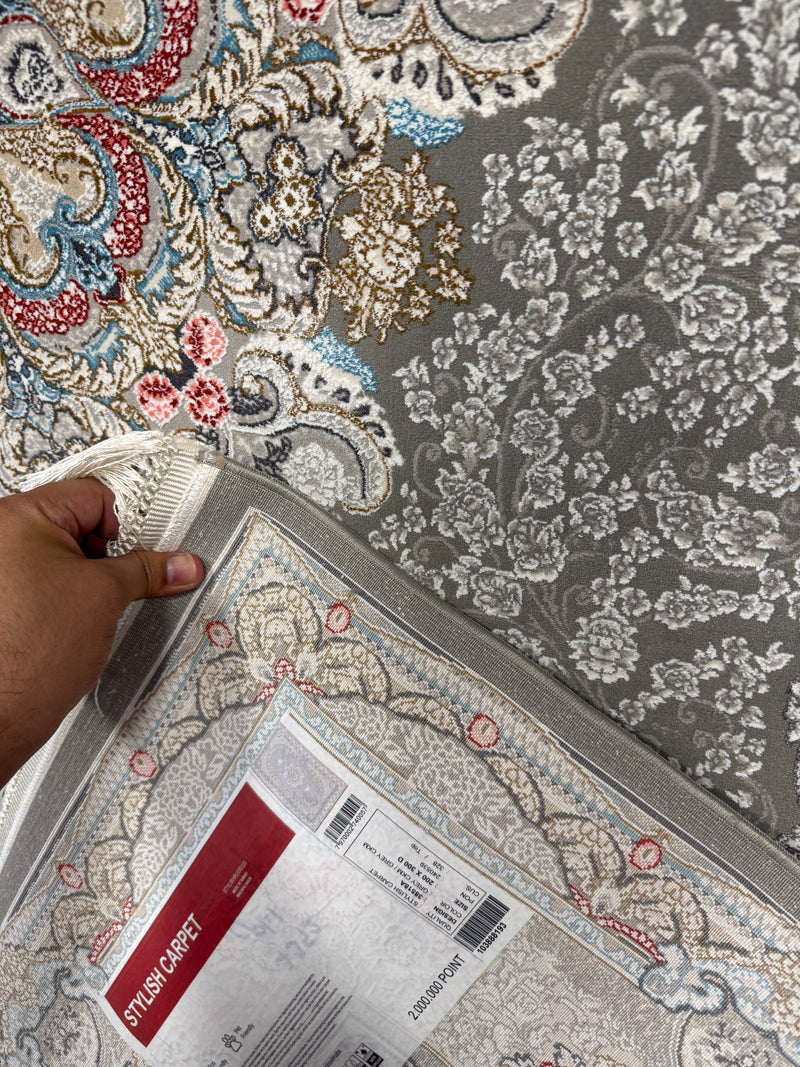 Persian Oval Carpet Gray Background Central Medallion Pastel Accents 2 Million Points