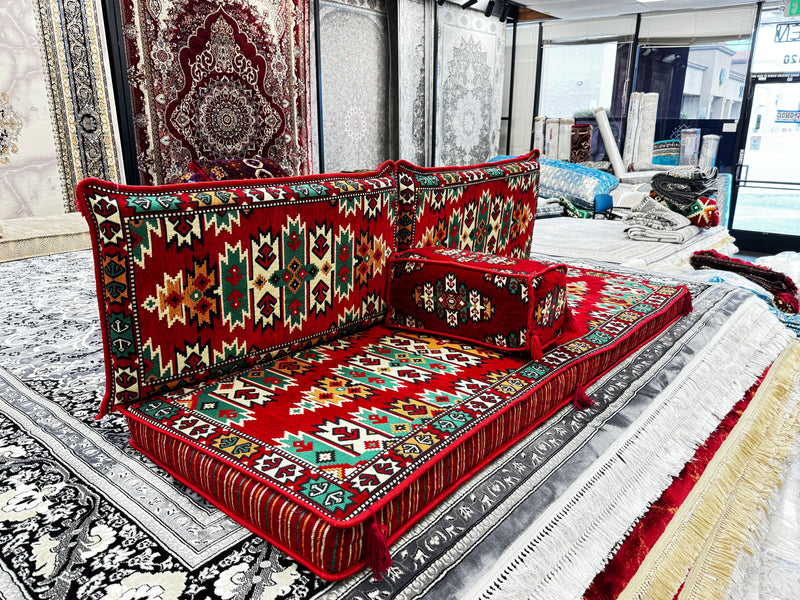 Red Luxurious Majlis 4-Piece Premium Arabic Floor Sofa Set
