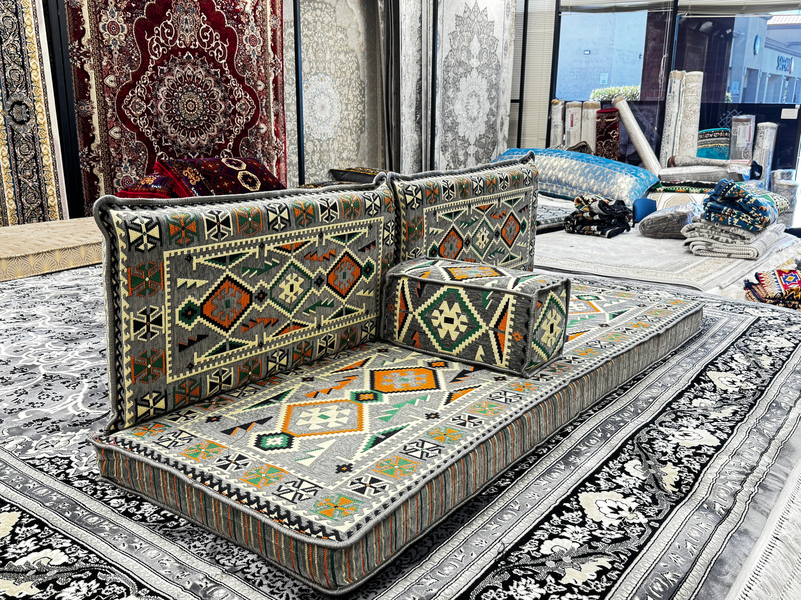 Silver Arabic Majlis Floor Seating Sofa Set | Stylish Rugs & Carpets