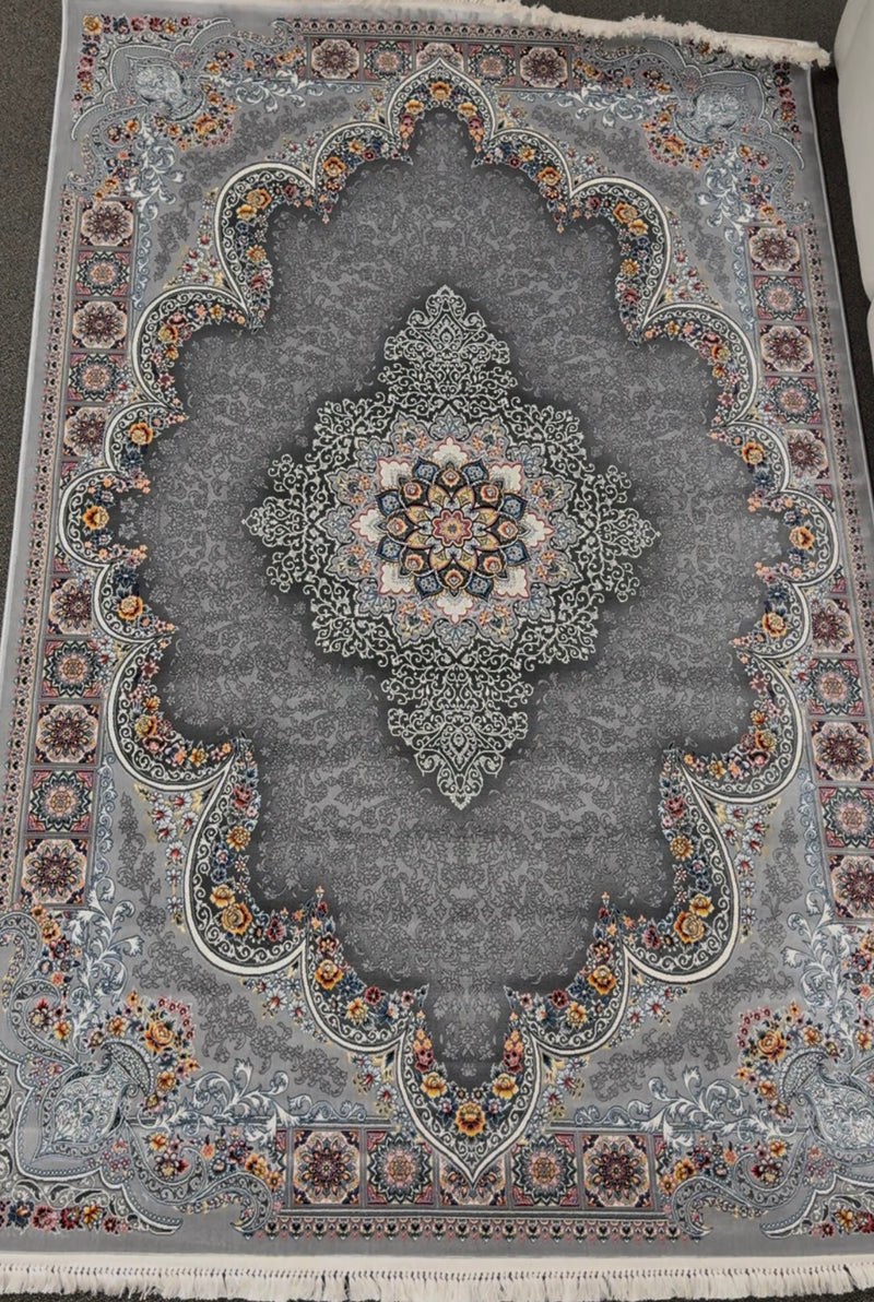 2026 Luxury Traditional Persian-Inspired Rug Light Gray Ornate Medallion Arch Design 1200 Reeds