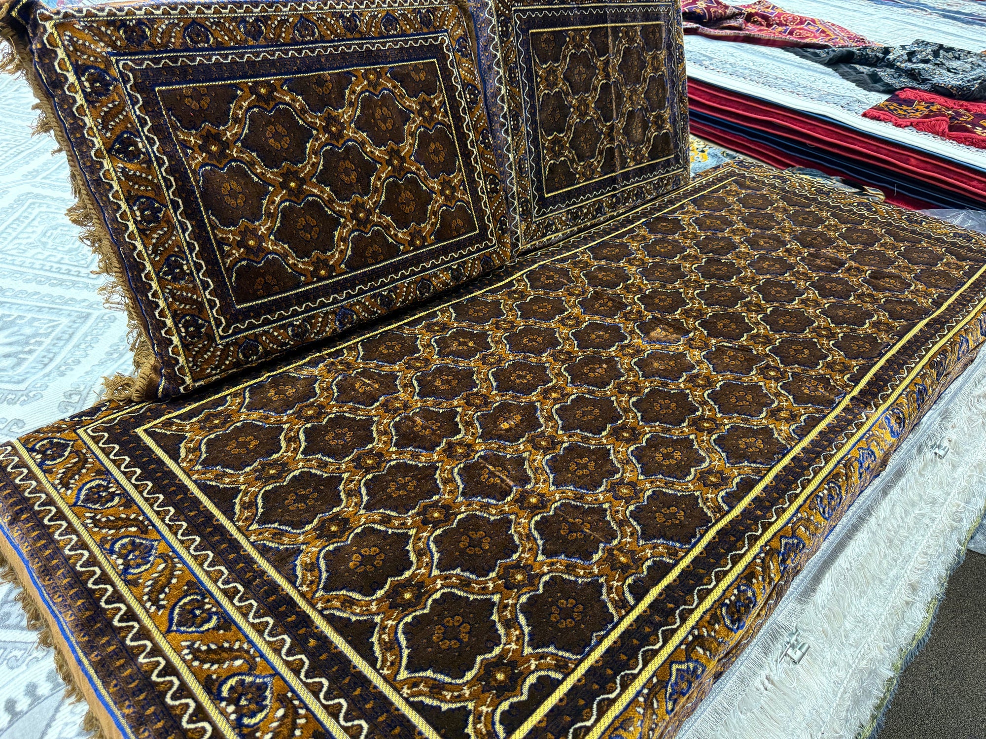 Brown Gold Afghan Toshak Cover Set