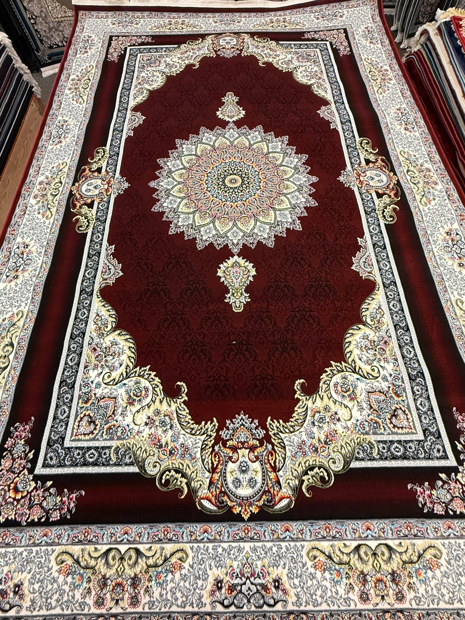 18 Lancet Live Crimson Red Floral Medallion Turkish Rug | Stylish Rugs