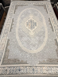 18 Lancet Paradise Light Gray Oval Crosshatch Medallion Turkish Rug | Stylish Rugs