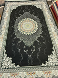 Black Floral Circular Medallion Turkish Rug | Stylish Rugs