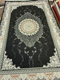 Black Floral Circular Medallion Turkish Rug | Stylish Rugs