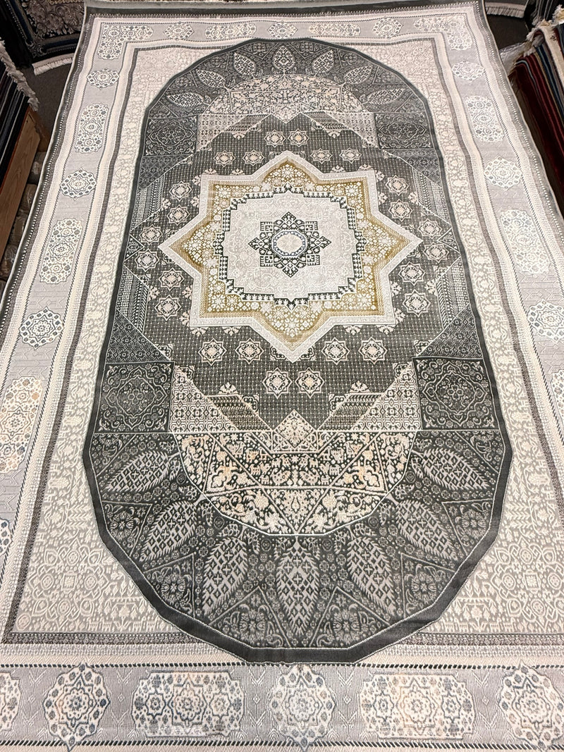 Dark Gray Geometric Star Panel Turkish Rug | Stylish Rugs