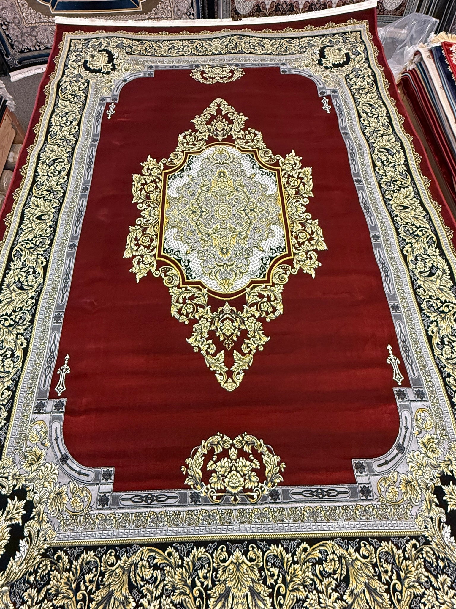 Red Diamond Medallion Floral Corner Turkish Rug | Stylish Rugs