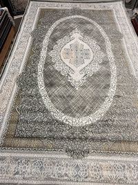 Dark Gray Oval Crosshatch Medallion Turkish Rug | Stylish Rugs
