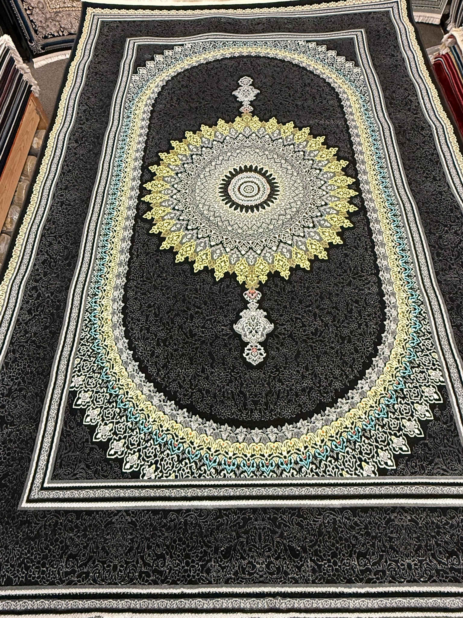 Black Sunburst Medallion Turkish Rug | Stylish Rugs
