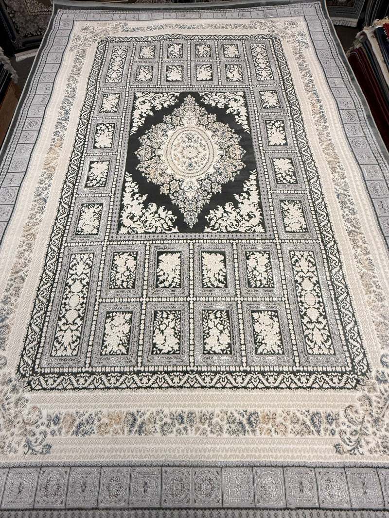 Light Gray Garden Panel Medallion Turkish Rug | Stylish Rugs