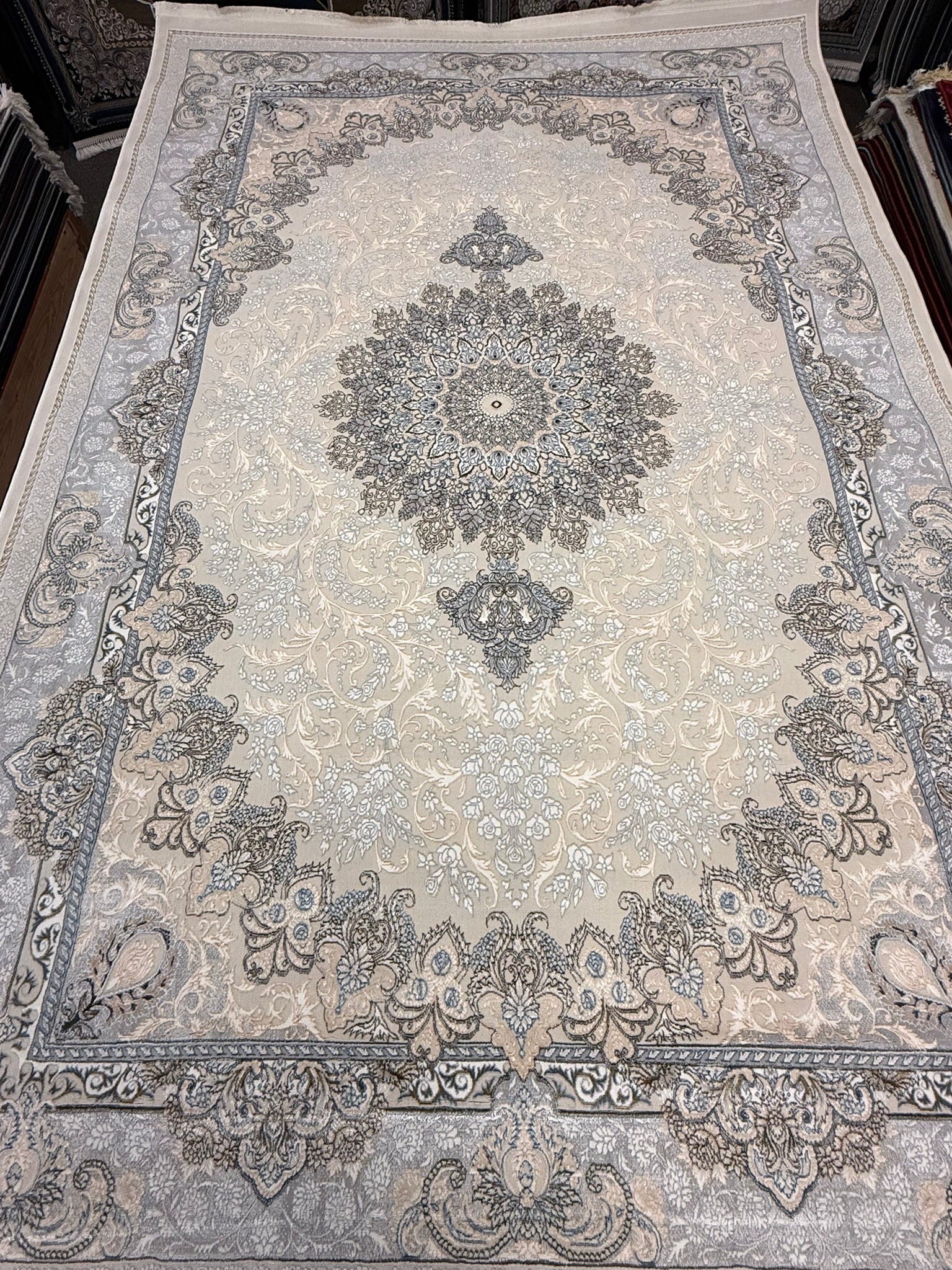 Beige Cream Floral Medallion Turkish Rug | Stylish Rugs