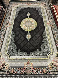 Black Diamond Lattice Medallion Turkish Rug | Stylish Rugs