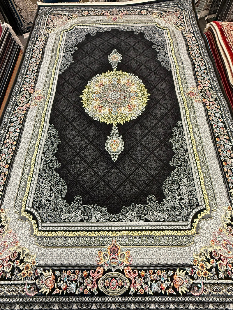 Black Diamond Lattice Medallion Turkish Rug | Stylish Rugs