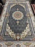 Dark Gray Circular Floral Medallion Turkish Rug | Stylish Rugs
