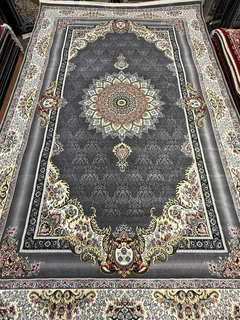 Dark Gray Circular Floral Medallion Turkish Rug | Stylish Rugs