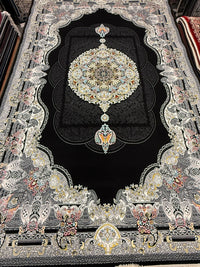 Black Ornate Paisley Border Medallion Turkish Rug | Stylish Rugs