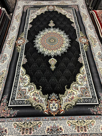 Black and Gold Floral Medallion Turkish Rug | Stylish Rugs