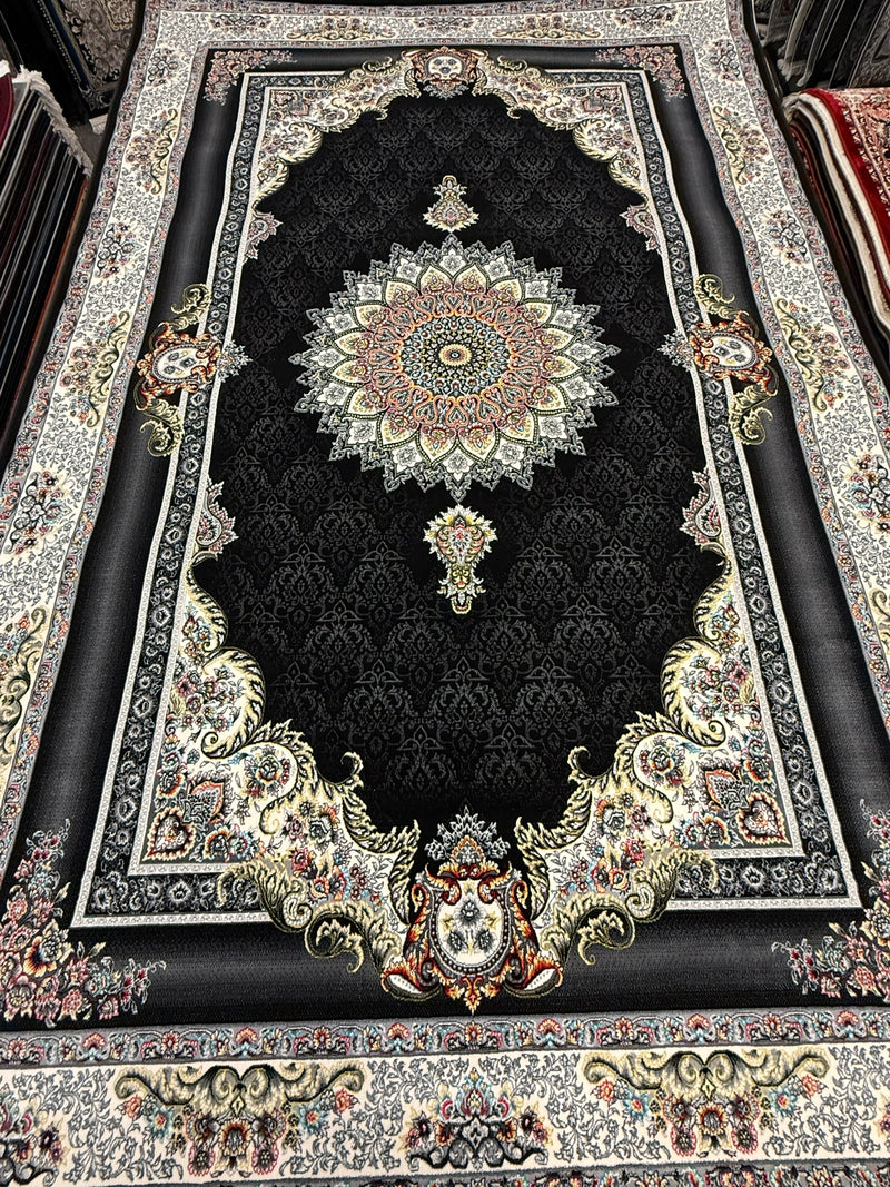 Black and Gold Floral Medallion Turkish Rug | Stylish Rugs