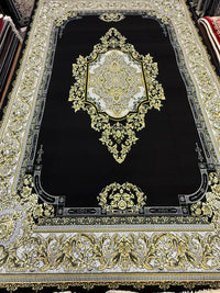 Black and Gold Diamond Medallion Turkish Rug | Stylish Rugs